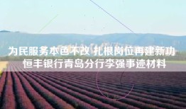 为民服务本色不改 扎根岗位再建新功  恒丰银行青岛分行李强事迹材料
